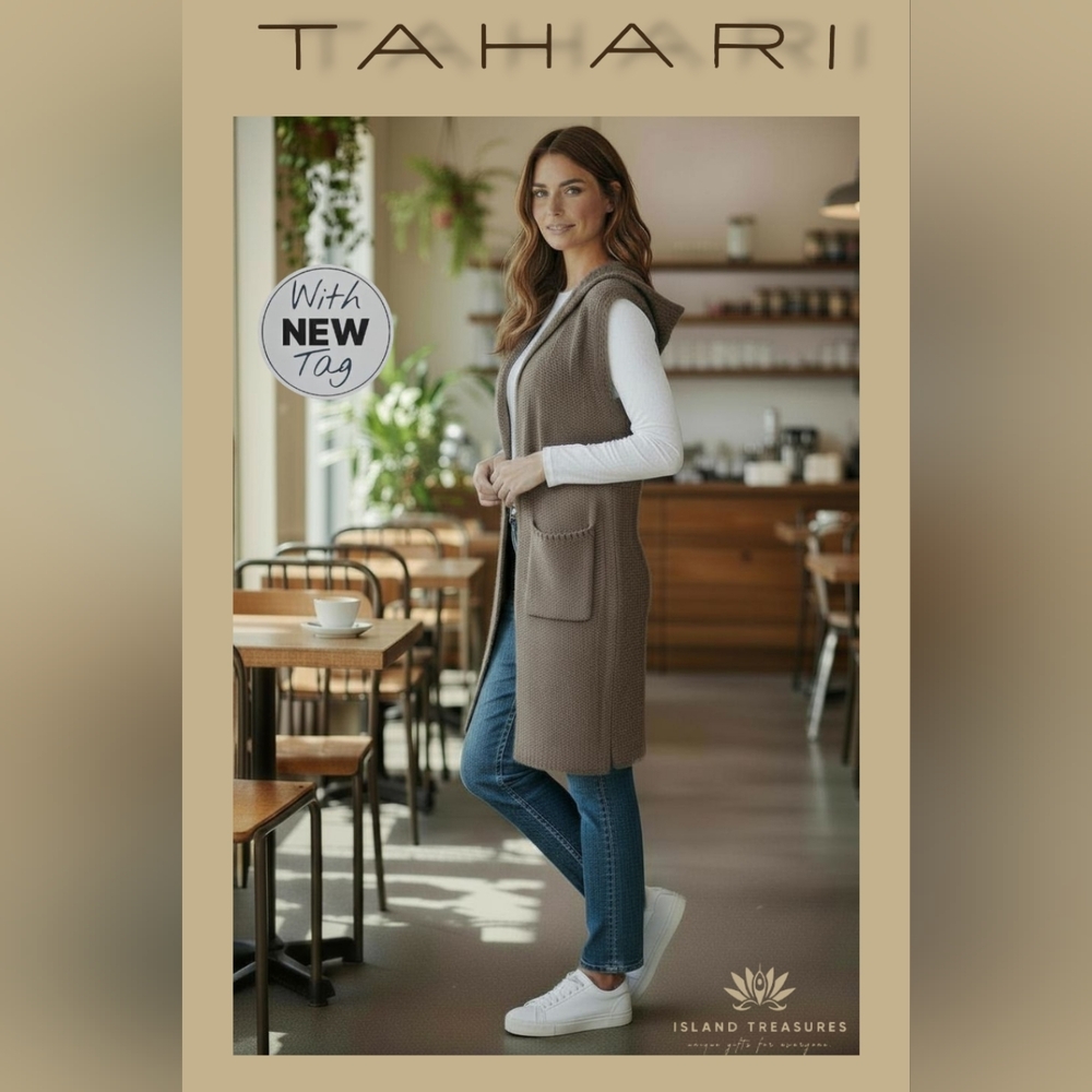 NWT Tahari Hooded Taube Knit Cardigan Women Size Small Sleeveless Front Pockets - Picture 17 of 17